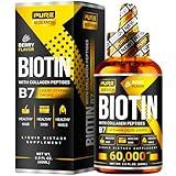 PURE RESEARCH Liquid Biotin & Collagen Hair Growth Drops 60,000mcg - Biotin and Liquid Collagen Supplement for Men & Women - Glowing Skin Support, Healthy Hair & Nail Growth - 2oz