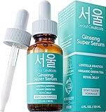 SeoulCeuticals Korean Skin Care Ginseng Serum - K Beauty Skincare with Green Tea + Centella + Royal Jelly - Cruelty Free & Organic for Dewy Glow 1oz