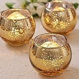 Volens 24PCS Gold Votive Candle Holders for Table Centerpieces, Round Mercury Glass Candle Holders Bulk for Wedding, Birthday, Anniversary, Parties, and Holiday Decorations