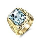 MASOP Unique Male Titanium Steel Ring Blue Cubic Zirconia Man Fashion Party Wedding Jewelry Size 11