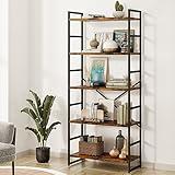 Shintenchi Bookshelf, 5 Tier Bookshelf, Tall Bookcase Shelf for CDs/Movies/Books, Home Office Bookcase Shelf Storage Organizer, Modern Book Shelf for Bedroom/Living Room/Home Office, Rustic Brown