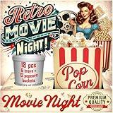 Movie Night Supplies 18 Pcs - Popcorn Bags (12ct) & Movie Night Snack Trays (6ct) - Movie Theater Decor & Popcorn Bowls For Family Movie Night By Cheshire Gifts