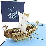 PopLife Norse Viking Ship 3D Pop Up Card for All Occasions - Happy Anniversary Pop Up Father's Day Card, Pop Up Birthday Card for Men, Retirement Card - for Dad, for Husband, for Son, for Grandpa