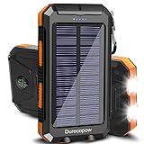 Solar Charger, 20000mAh Portable Outdoor Waterproof Solar Power Bank, Camping External Backup Battery Pack Dual 5V USB Ports Output, 2 Led Light Flashlight with Compass (Orange)