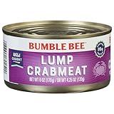 Bumble Bee Lump Crab Meat, 6 oz Can - 16g Protein & 1g Carb Per Serving - Wild Caught, Small Chunks, Drain Before Use