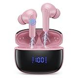 Wireless Earbuds,Bluetooth 5.3 Headphones 64Hrs Playback LED Power Display with Wireless Charging Case IPX5 Waterproof Hi-Fi Stereo in-Ear Headphones Build-in Dual Mic for Laptop iPhone Android, Pink