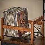 X-cosrack Vinyl Record Holder,Fits 7” -12” Records,Store up to 50-100 albums,DVDs,or CDs-Wood Book Storage Stand,File Folder Racks,Modern Design,Brown