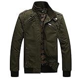 Men's Casual Long Sleeve Full Zip Jacket with Shoulder Straps (X-Large, Deep Army Green)