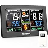 Newentor Weather Station Wireless Indoor Outdoor Thermometer, Color Display Digital Weather Thermometer with Atomic Clock, Barometric Pressure, Forecast Station with Adjustable Backlight, Black