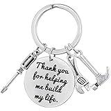 XGAKWD Fathers Day Keychain from Daughter Son, Wedding Birthday Keychain Gift for Step Dad Papa, Thank You for Helping Me Build My Life