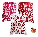 Funiverse Bulk 24 Pack Heart Decorated Reuseable Shopping Bag Tote Asst - Ideal for Valentine's Day, Weddings, Baby Showers, or Heart Health Gift Bags