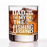 RZHV Dad The Man the Myth the Fishing Legend Old Fashioned Whiskey Glass, Funny Father's Day Anniversary Birthday Gift for Men Husband Dad Uncle Grandpa Friends Coworkers Fishing Lover