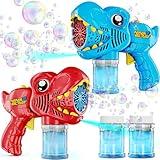 Rechargeable Dino Bubble Guns for Kids - 2 Pack - Bubbles Gun, Blaster, Blower, Maker, Machine for Boys & Girls- Cool Outdoor Toys for Toddlers - Birthday Gifts for Ages 3 4 5 6 7 8 Year Old Kid Toy