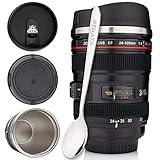 STRATA CUPS Camera Lens Coffee Mug -13.5oz | (2 LIDS + SPOON + BAG) Gifts for Him, Dad Gifts, Photography, Camera accessories, Novelty Gifts, Gifts for Him