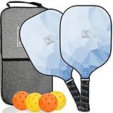 Pickleball Paddles Set of 2, 2024 USAPA Approved, Carbon Fiber Surface (CHS), Polypropylene Honeycomb Core, Anti-Slip Sweat-Absorbing Grip, 4 Pickleball, Portable Carry Bag (Blue)