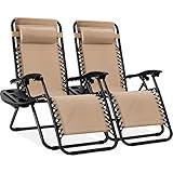 Best Choice Products Set of 2 Adjustable Steel Mesh Zero Gravity Lounge Chair Recliners w/Pillows and Cup Holder Trays - Sand