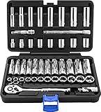 EPAuto 45 Pieces 3/8" Drive Socket Set with 72-Tooth Pear Head Ratchet