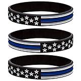 Sainstone Thin Blue Line American Flag Police Bracelets - Blue Lives Matter Silicone Rubber Wristband Band Set - Support Law Enforcement for Policeman's Prayer Gifts for Police Officers Cops (3-Pack)