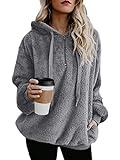 Century Star Womens Fuzzy Hoodies Pullover Sport Hoodie Cozy Oversized Pockets Hooded Sweatshirt Athletic Fleece Hoodies Grey Large