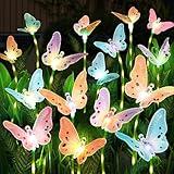 Weepong Solar Lights Outdoor Decorations Waterproof Newest Solar Garden Lights with Glowing Stems, 7-Color Changing Butterfly Solar Lights for Outside Yard Pathway Garden Decor, Gift for Mother,2Pack