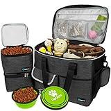 PetAmi Dog Travel Bag, Travel Pet Bag Organizer, Dog Food Travel Bag with Food Container and Bowls, Dog Travel Supplies Gift Accessories for Weekend Camping, Dog Cat Diaper Bag (Charcoal, Large)