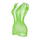 Vorifun Women's Mesh Lingerie Fishnet Babydoll Mini Dress Free Size Bodysuit Green