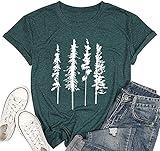 Women's Graphic Tops Funny Tree Shirt Nature Camping Workout Muscle Short Sleeve Mountain Tshirt Novelty Vintage Tops, Green L