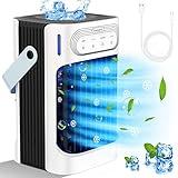 Portable Air Conditioner, TIOKVIOP Evaporative Mini Air Cooler with 3 Cool Mist, 3 Wind Speed, 7 LED Light & 2-8H Timer Air Conditioners, Personal Mini Air Cooling Fan Cold AC for Room