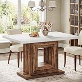 Tribesigns 47-Inch Farmhouse Dining Table for 4, White Kitchen Dinner Table with Heavy Duty Pedestal, Rustic Wooden Eating Table for Home, Dining Room, Small Space, White & Brown