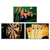 Nachic Wall - Vintage Wall Art for Living Room Retro Poker Darts Billiards Pictures Wall Art Print Leisure Sport Painting for Game Room Man Cave Wall Decoration Gallery Canvas Wrapped Ready to Hang