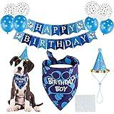 TCBOYING Dog Birthday Bandana, Dog Birthday Boy Hat Scarfs Flag Balloon with Cute Doggie Birthday Party Supplies Decorations(11-Piece Set) (Blue) (Style1, Blue)