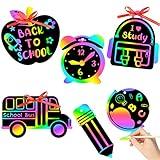 WATINC 60pcs Back to School Scratch Art for Kids, Paper Scratch Off Cards Craft Kit, Pencil Bus Bag Magic Color Bookmarks Party Favors, School Classroom Appreciation Activity DIY Project