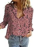 Dokotoo Womens Ladies Plus Size Summer Tops V Neck Chiffon Button Down Blouses for Women Dressy Casual Long Sleeve Tee Shirts 2024 Trendy Work Business Bohemian Tops X-Large Pink