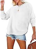 SHEIN Women's Casual Crewneck Loose Lightweight Long Sleeve Sweatshirts Fall Tops for Women 2024 Trendy,(US 16-18) XL,White