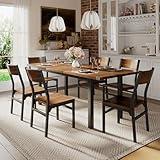 iPormis 7-Piece Dining Table Set with 6 Chairs, 63" Extendable Kitchen Table & Chairs Set for 4-6, Dining Room Table with Metal Frame & MDF Board, Perfect for Small Space, Easy Clean, Walnut