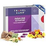 TRAVELSANA Boost Body's Defense When Traveling |Strengthens Immune Response with Beta-Glucan Against Common Cold & Flu |Essential Vitamins & Minerals |Fast-Acting |10 Vegan Caps