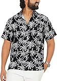 LA LEELA Men's Hawaii Shirt Button Down Luau XX-Large Allover Palm Trees Black