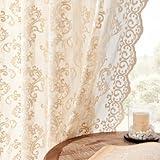 FOLKSIDE Beige Lace Curtains 84 Inches Long 2 Panels Vintage Paisley Curtains for Living Room Bedroom Rod Pocket Light Filtering French Crochet Drapes Victorian Sheer Curtains Window Decor, 52x84