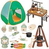 Fistone 50pcs Kids Camping Set with Folding Storage Table & Tent - Includes Projector Flashlight, Toddler Toys for Boys with Campfire, Pretend Play Camping Set with Food Toy, Ideal for Gift