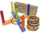 Ring Toss Game for Kids, Indoor & Outdoor Game for Family and Adults with 5 Poles, 2 Bases and 16 Rings in 4 Colors, Soft Foam Toy for Kids Backyard Ring Toss Fun