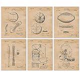 Vintage Football Baseball Basketball Sports Patent Prints, 6 (8x10) Unframed Photos, Wall Art Decor Gifts for Home Office Man Cave Work Garage Shop Gym Student Teacher Coach School Team Gears Fans