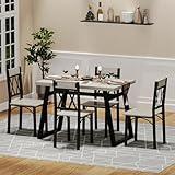 REHOOPEX Dining Room Table Set for 4, 5-Piece Farmhouse Kitchen Table Set, Thickened Metal Frame with Wood Top, Kitchen Table and Chairs for 4 Ideal for Dining Room, Dinette, Small Space, Apartment