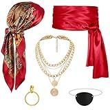 CICOCI Women Pirate Costume Accessories Set For Adult Pirate Hat Pirate Head Scarf Pirate Sash Belt Dress Accessories (Scarlet)