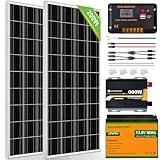 ECO-WORTHY 200 Watt 12V Complete Solar Panel Starter Kit for RV Off Grid with Battery and Inverter: 200W Solar Panels+30A Charge Controller+50Ah Lithium Battery+600W Solar Power Inverter