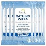 Nurture Rinse Free Bathing Wipes for Adults w/Aloe | Waterless Cleansing for sensitive skin | Disposable Adult Body Bath Wet Wipe for Disabled Bedridden | 64 wipes