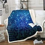 Technology Bedding Set Science Computer Theme Plush Bed Blanket Throw Size for Kids Boys Teens Adult Soft Luxury Microfiber Blanket Throw Green Fleece Blanket Decorative Room