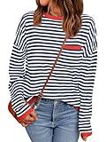 LILLUSORY Womens Oversized Sweaters Striped Lightweight Ladies Cute Pullover Crewneck Long Sleeve T Shirts Tshirt Tops Trendy Old Money Clothes Outfits Fashion