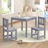 Curipeer Toddler Table and Chair Set, Kids Table and Chairs, Kids Table with Rubber Wood Legs for Children, Toddler Table and 2 Chairs for Kid's Room, Bedroom, Playroom (Gray)