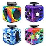 Dcoinc Fidget Toy Cube, 4 Pack Cube Fidget Anxiety Relief Toys for Adults and Kids, 6 Sided Fidget Toy Cube Hand-Held for Adults, Audible/Silent Fidget Toys for ADD/ADHD/OCD