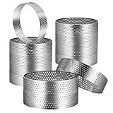 DATANYA 12Pack Tart Rings Perforated Tart Ring, Stainless Steel Cake Rings 4 Inch Round Mousse Ring Molds for Baking Cooking Dessert, small fruit tartet crust